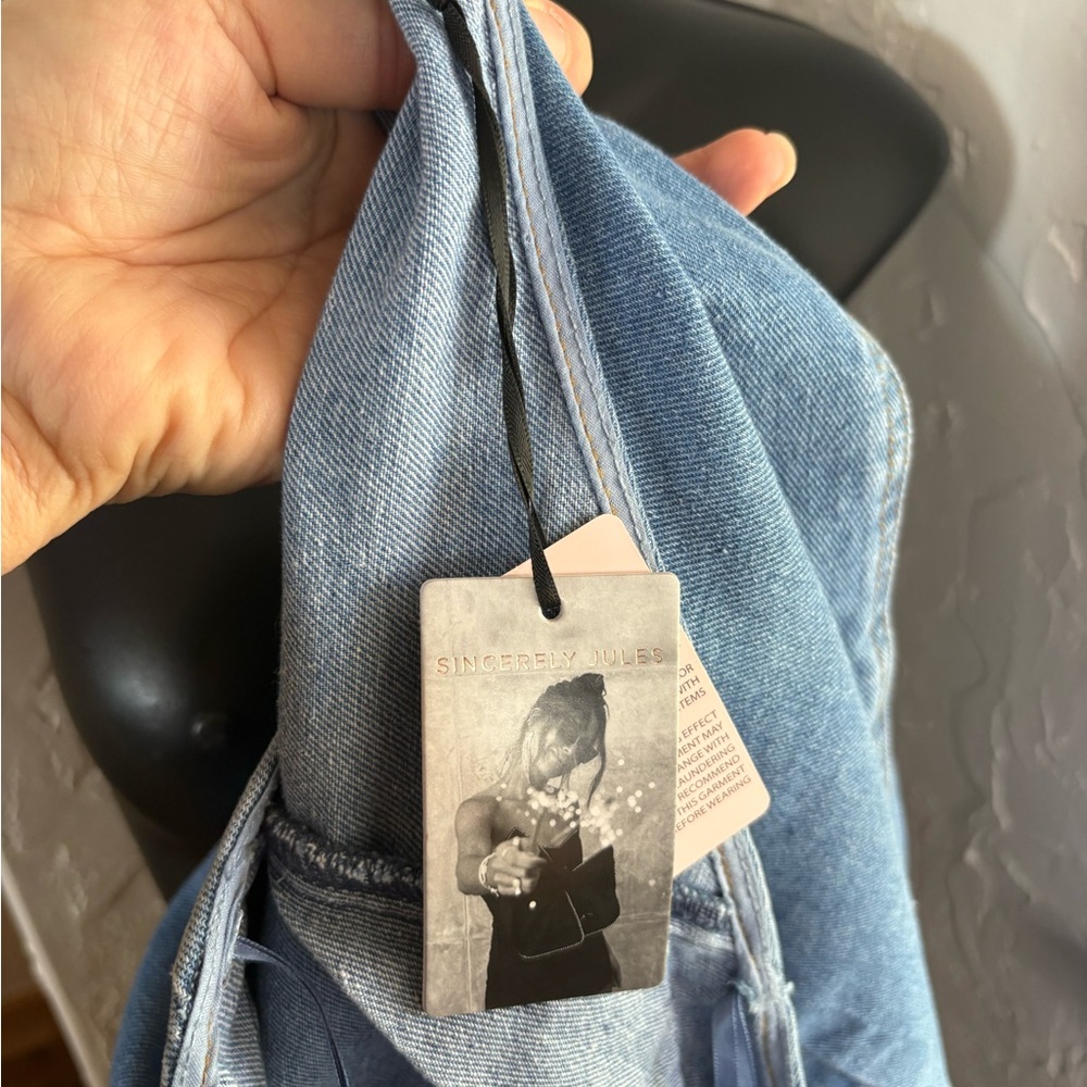 Sincerely Jules NWT Light Blue Denim Halter backless Mini Dress sz M button down - Picture 8 of 8